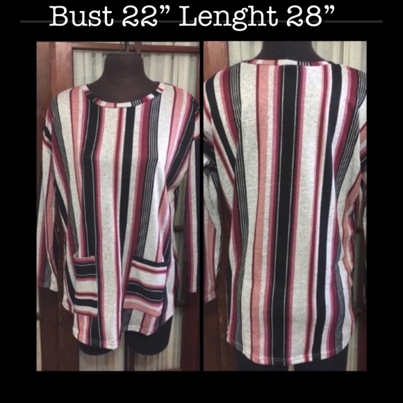 Oversized STRIPED PRINT TUNIC TOP /W SIDE POCKETS - Picture 2 of 8